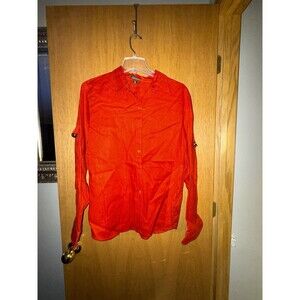 Lauren Ralph Lauren Shirt Womens XL Red 100% Linen Button Front Long Sleeve